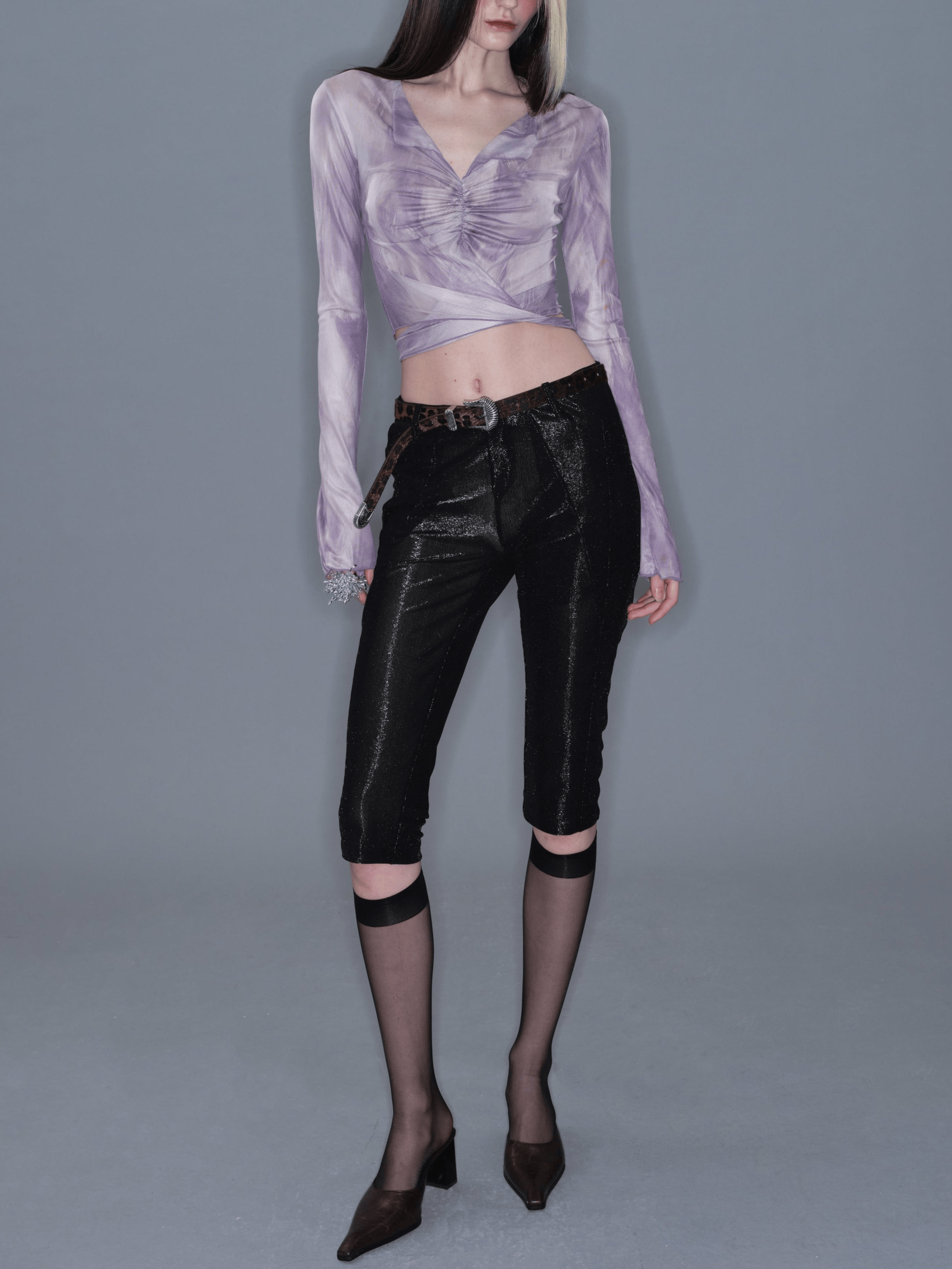 PROD 2025-2 Black / XS / In-stock Metallic Mid-Length Shorts/ Black