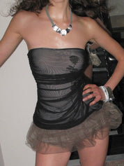 PROD 2025-2 Black / XS / In-stock Sheer Bubble Hem Dress/ Black