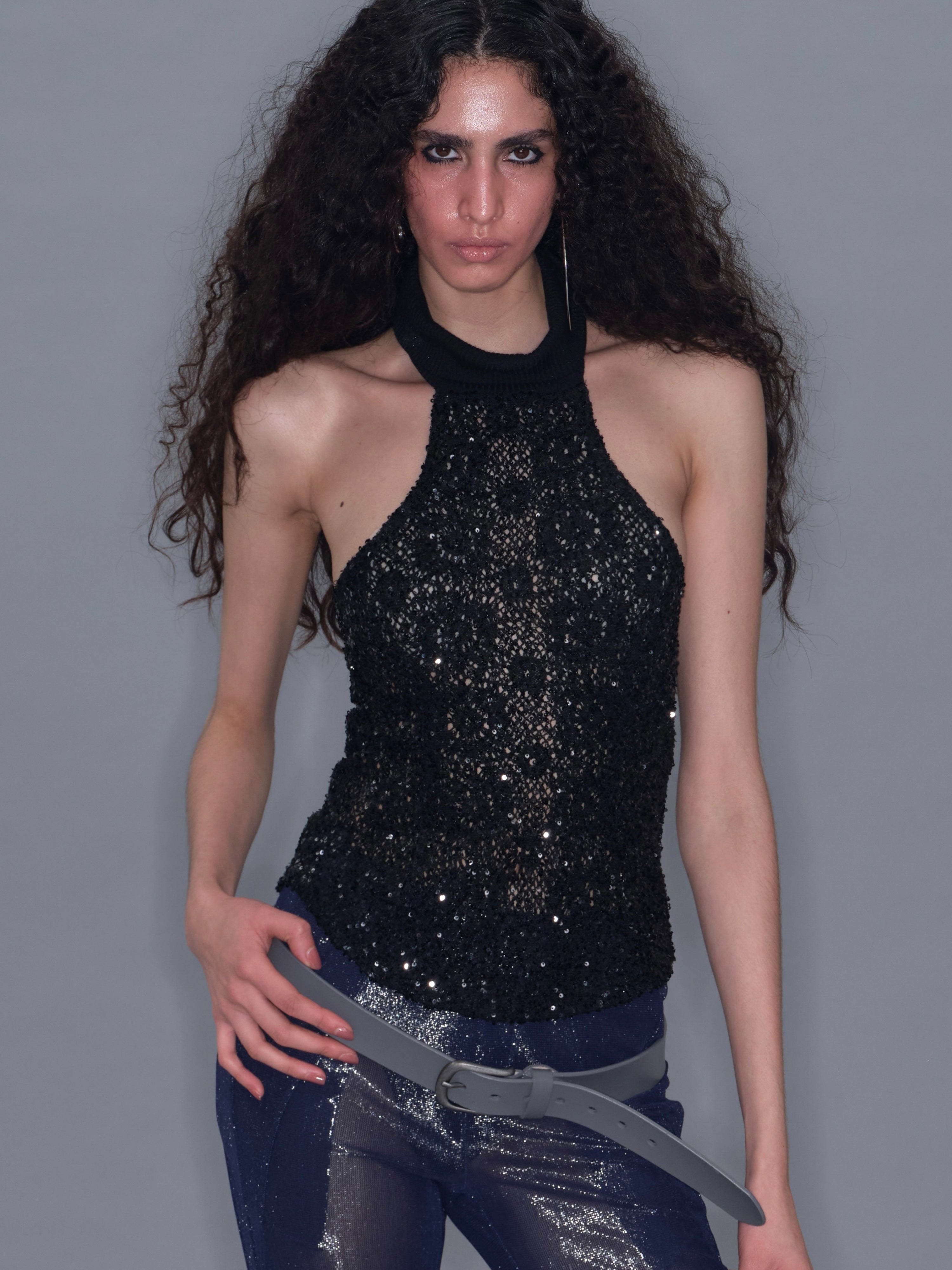  Pre-order20%Off (7-14days) High-Neck Sequin Tank Top