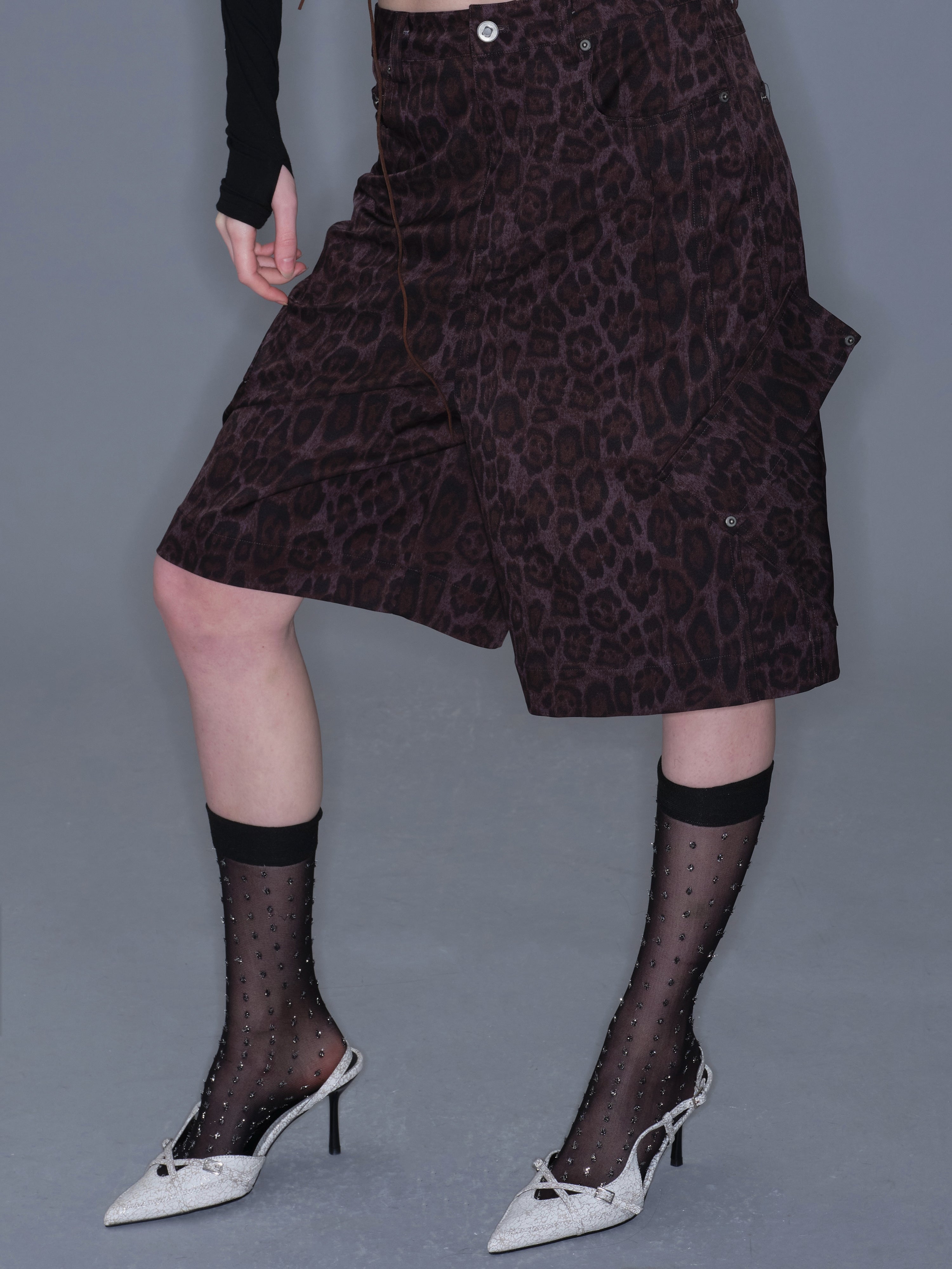 PROD 2025-2 Dark purple / XS / Pre-order20%Off (7-14days) Leopard Print Cropped Wide-Leg Pants