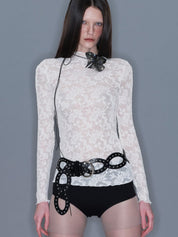 PROD 2025-2 Lace Mesh Mock Neck Top