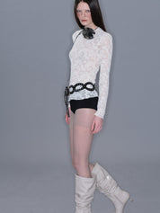 PROD 2025-2 Lace Mesh Mock Neck Top