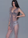 PROD 2025-2 Mesh Ruffle Sleeveless Cardigan Tank Top/ Gray