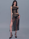 PROD 2025-2 Mesh Side Slit Lace Dress/ Black