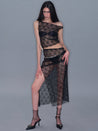 PROD 2025-2 Mesh Side Slit Lace Dress/ Black