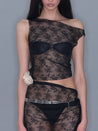 PROD 2025-2 Mesh Side Slit Lace Dress/ Black