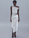 PROD 2025-2 Mesh Side Slit Lace Dress/ White