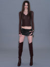 PROD 2025-2 Metal Button Faux Leather Mini Skirt/ Dark Coffee