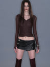 PROD 2025-2 Metal Button Faux Leather Mini Skirt/ Dark Coffee