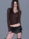 PROD 2025-2 Metal Button Faux Leather Mini Skirt/ Dark Coffee