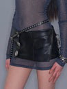 PROD 2025-2 Metal Button Faux Leather Mini Skirt/ Dark Coffee