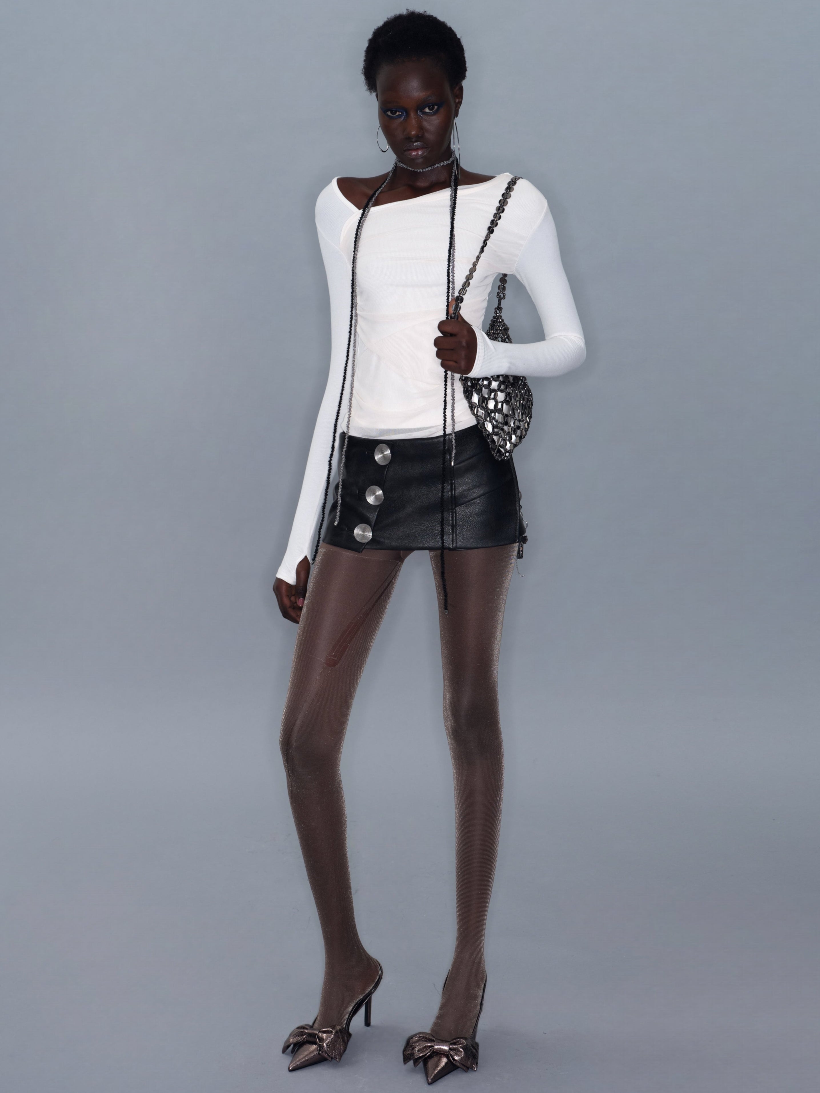 Metal Button Faux Leather Mini Skirt/ Dark Coffee – PROD