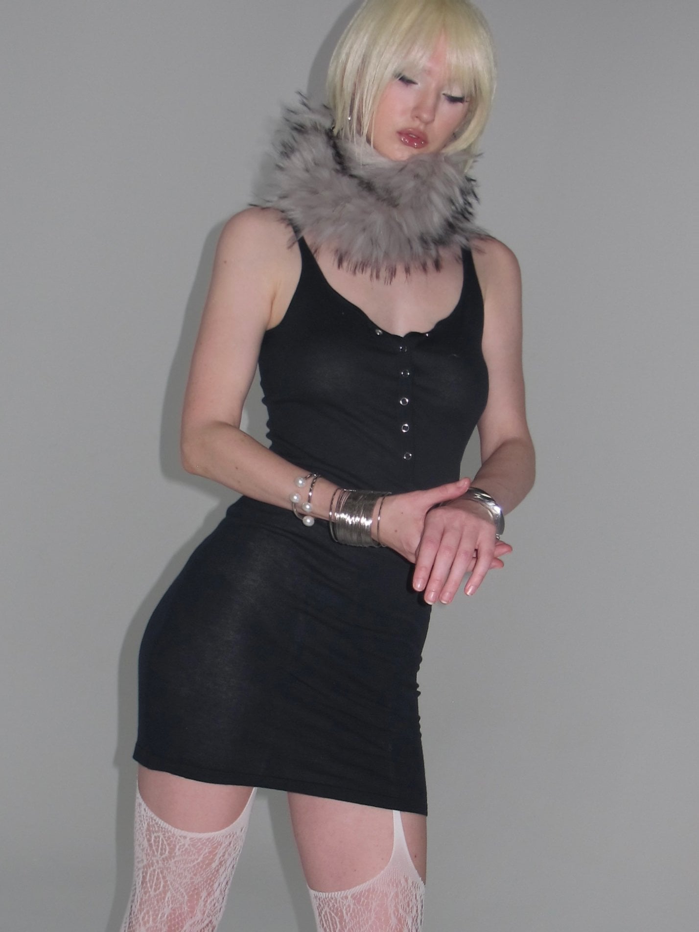  In-stock Button Knit Tank Dress