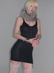 PROD 2025-2 Navy blue / XS / In-stock Button Knit Tank Dress