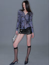 PROD 2025-2 Printed Mesh Ruched Waist Long-sleeve