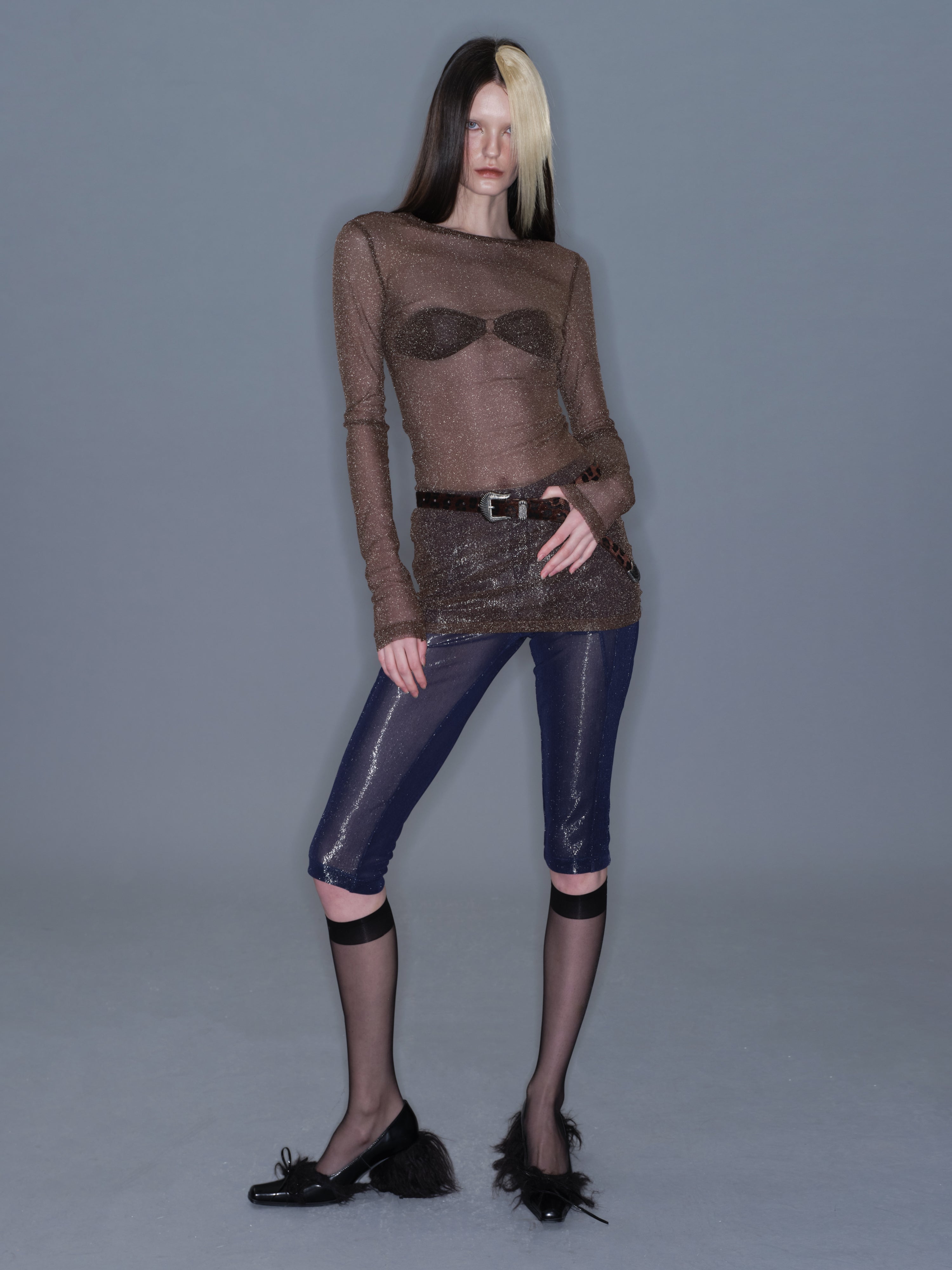 PROD 2025-2 Sheer Metallic Long Sleeve/ Coffee