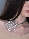 PROD 2025-2 Silver / One size / Pre-order20%Off (7-14days) Rhinestones Hollow Floral  Necklace