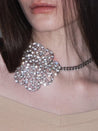 PROD 2025-2 Silver / One size / Pre-order20%Off (7-14days) Rhinestones Hollow Floral  Necklace