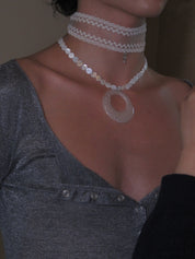 PROD 2PC Set Halo Lace & Circle Necklace Set /White