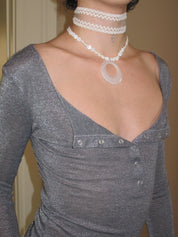 PROD 2PC Set Halo Lace & Circle Necklace Set /White