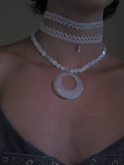 PROD 2PC Set Halo Lace & Circle Necklace Set /White