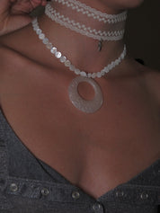 PROD 2PC Set Halo Lace & Circle Necklace Set /White