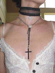 PROD 2PC Set Mora Lace & Cross Necklace Set /Black