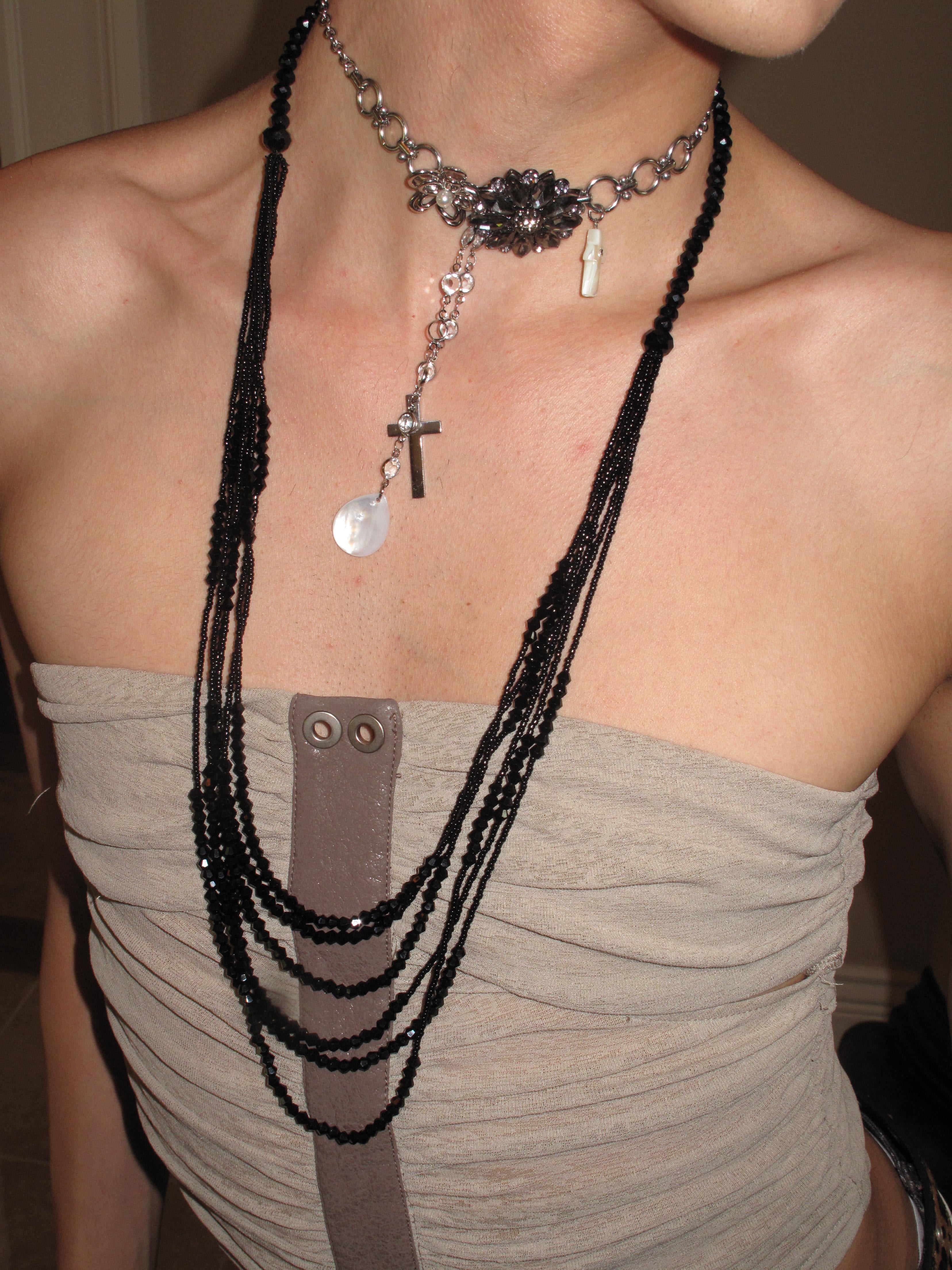 PROD 2PC Set Oriana Cross Layered Necklace Set /Black
