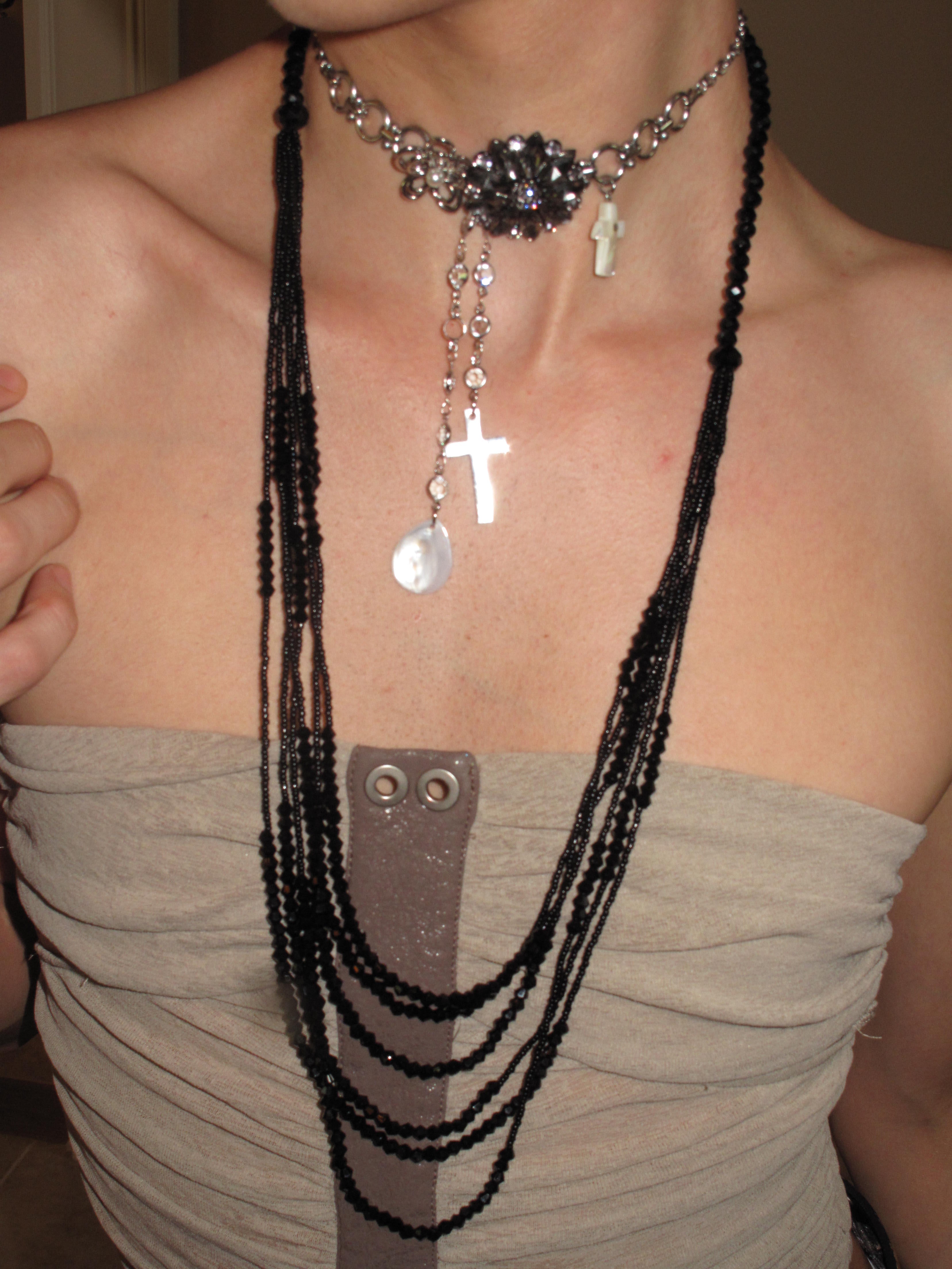 PROD 2PC Set Oriana Cross Layered Necklace Set /Black
