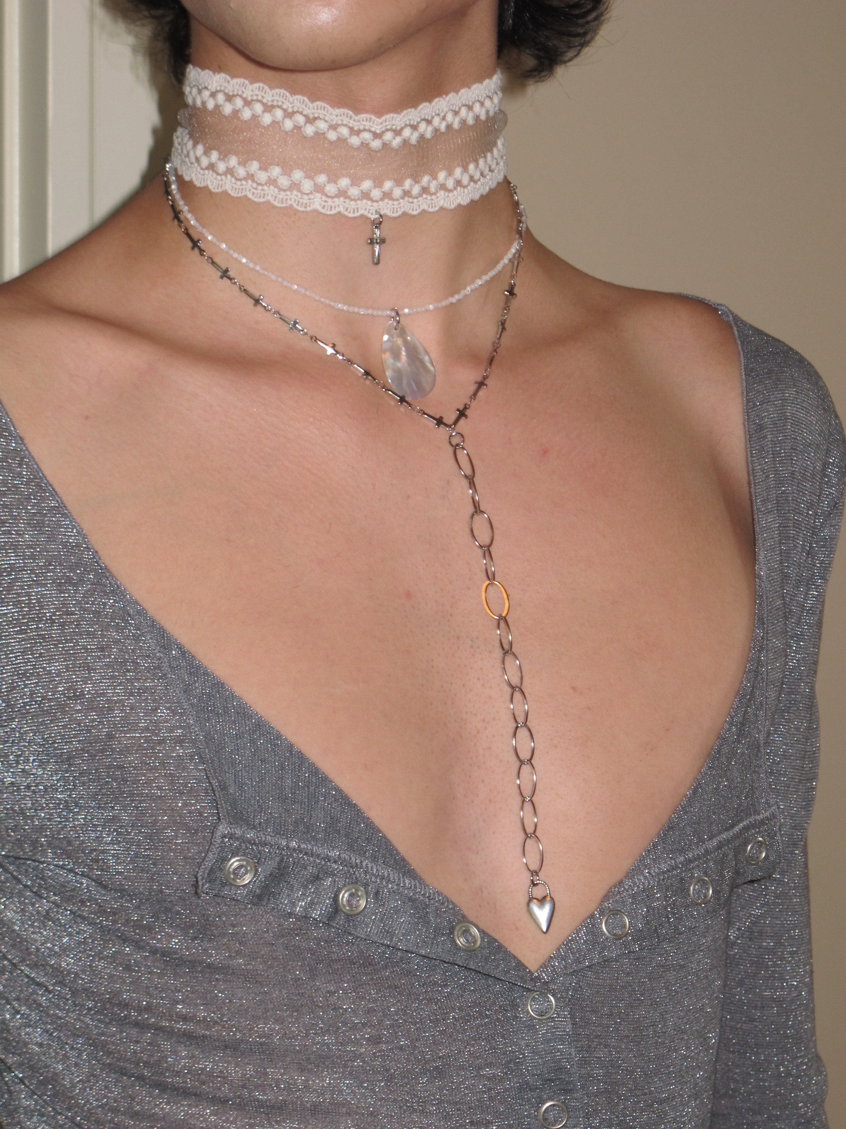 PROD 2PC Set Undine Lace & Teardrop Necklace Set /White