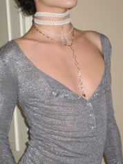 PROD 2PC Set Undine Lace & Teardrop Necklace Set /White