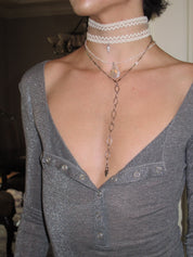 PROD 2PC Set Undine Lace & Teardrop Necklace Set /White