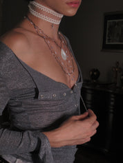 PROD 2PC Set Undine Lace & Teardrop Necklace Set /White