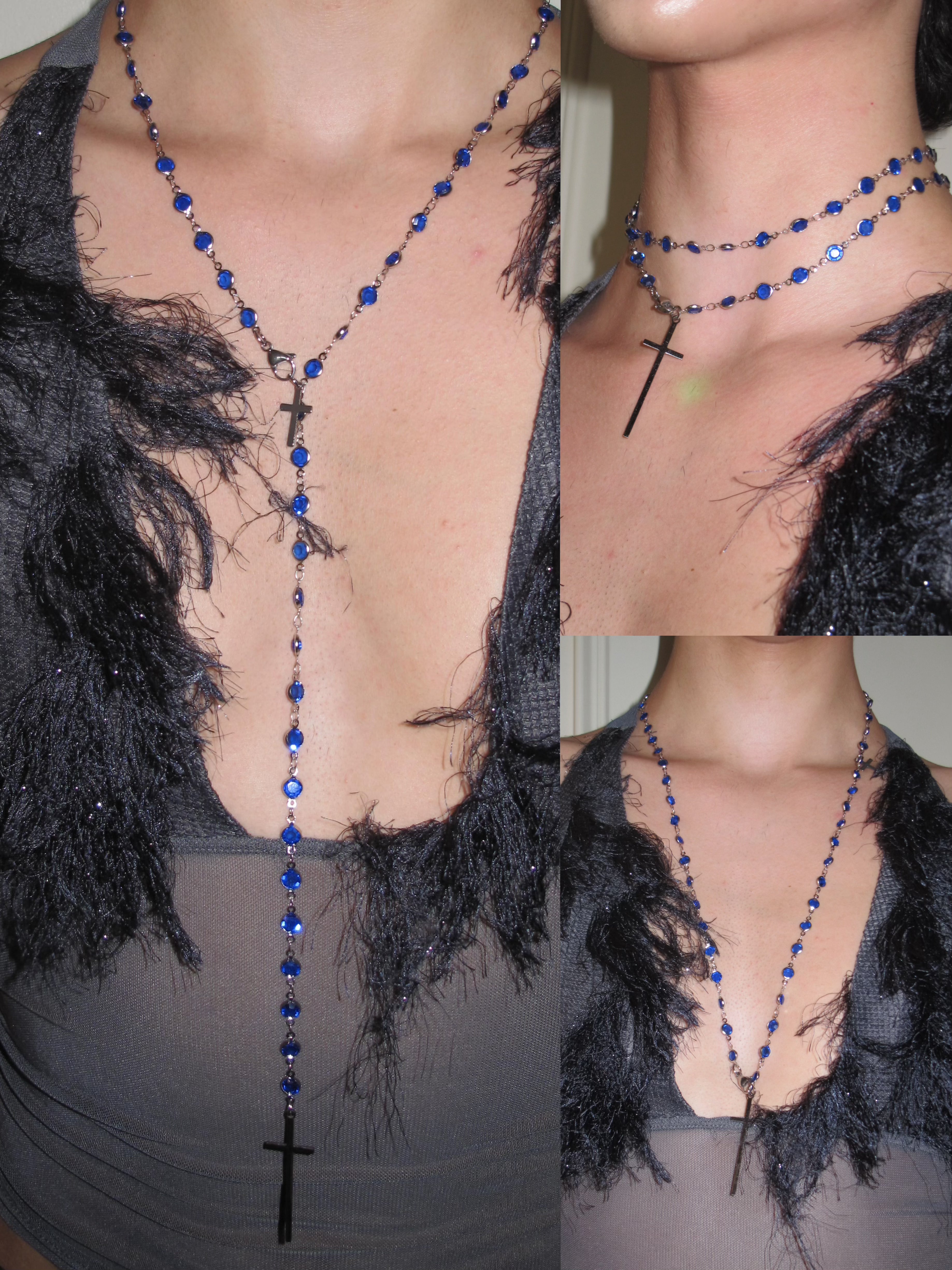 PROD 3-Way Necklace Vesper Blue Beaded Cross Necklace