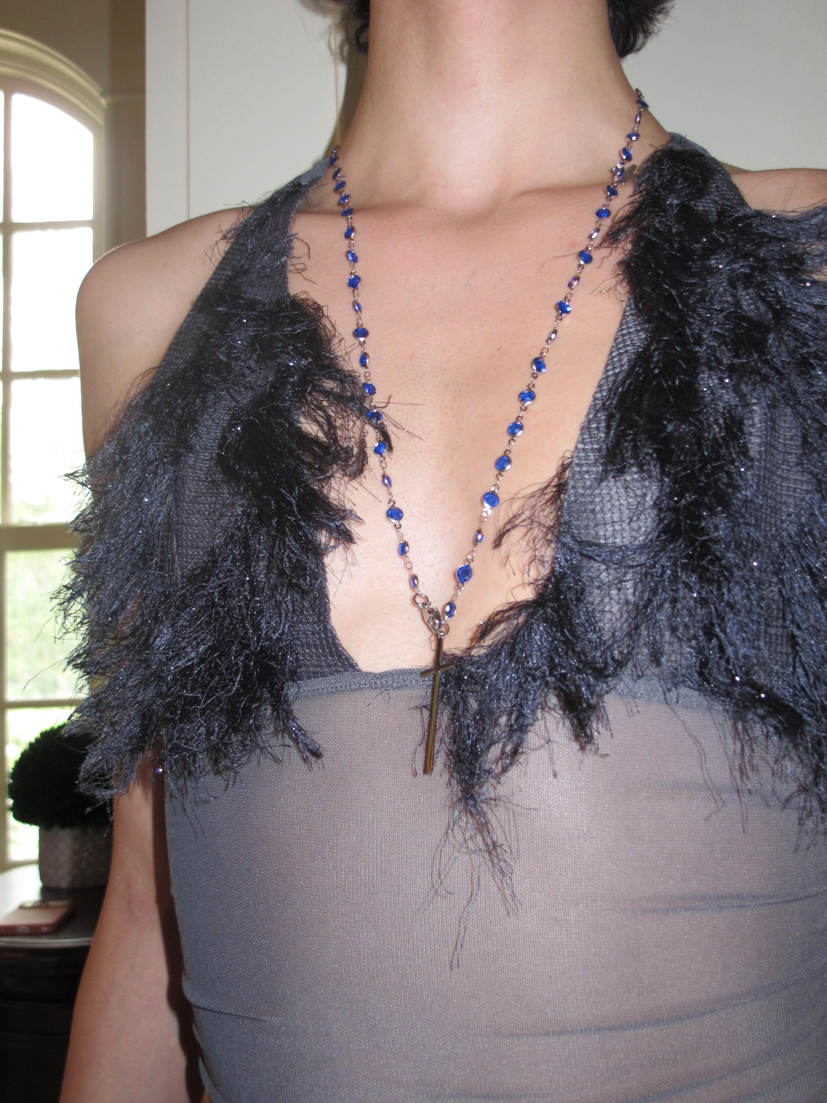 PROD 3-Way Necklace Vesper Blue Beaded Cross Necklace