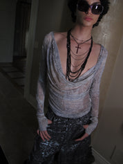 PROD 3PC Set Crimson Cross & Draped Chain Necklace Set