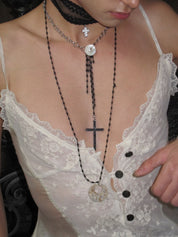 PROD 3PC Set Mora Cross Layered Necklace Set /Black