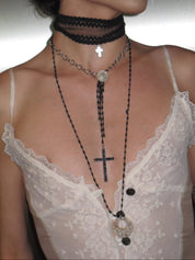 PROD 3PC Set Mora Cross Layered Necklace Set /Black