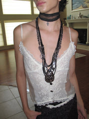PROD 3PC Set Nocturne Lace & Medallion Necklace Set /Black