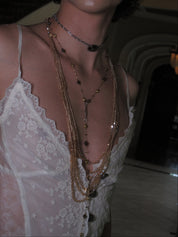 PROD 3PC Set Sable Cross & Draped Chain Necklace Set /Gold