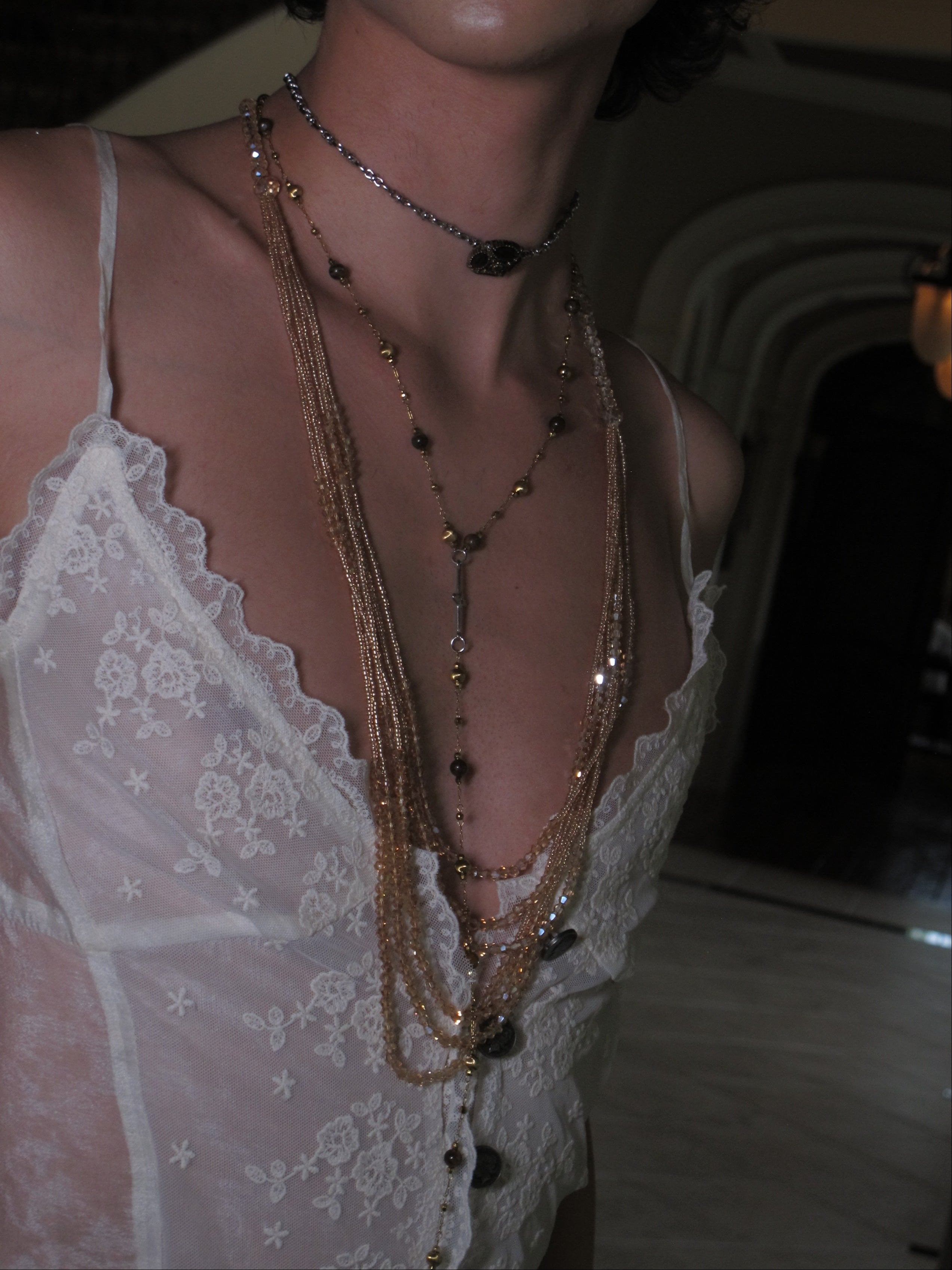 PROD 3PC Set Sable Cross & Draped Chain Necklace Set /Gold