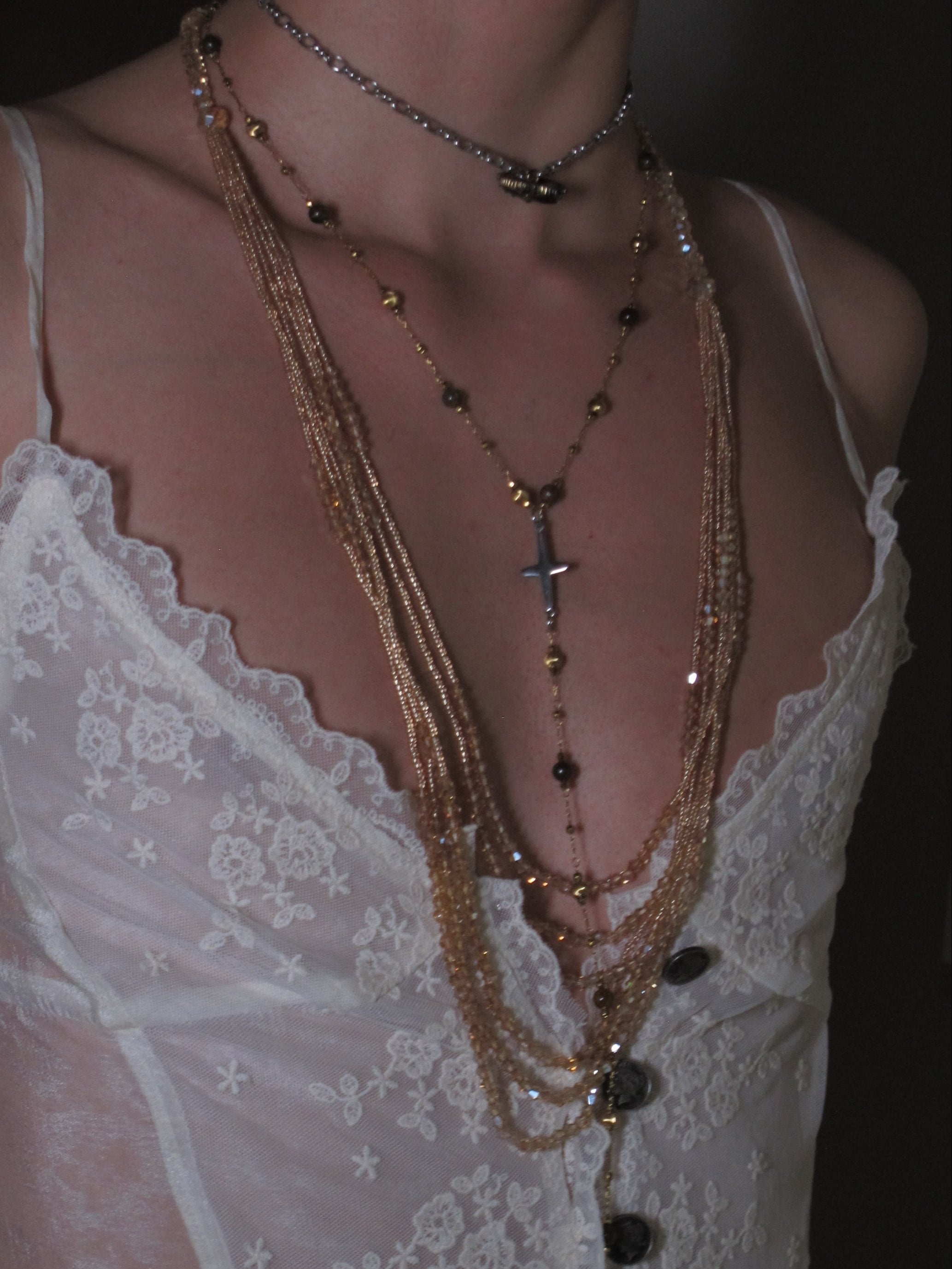 PROD 3PC Set Sable Cross & Draped Chain Necklace Set /Gold