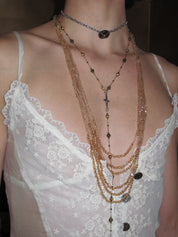 PROD 3PC Set Sable Cross & Draped Chain Necklace Set /Gold