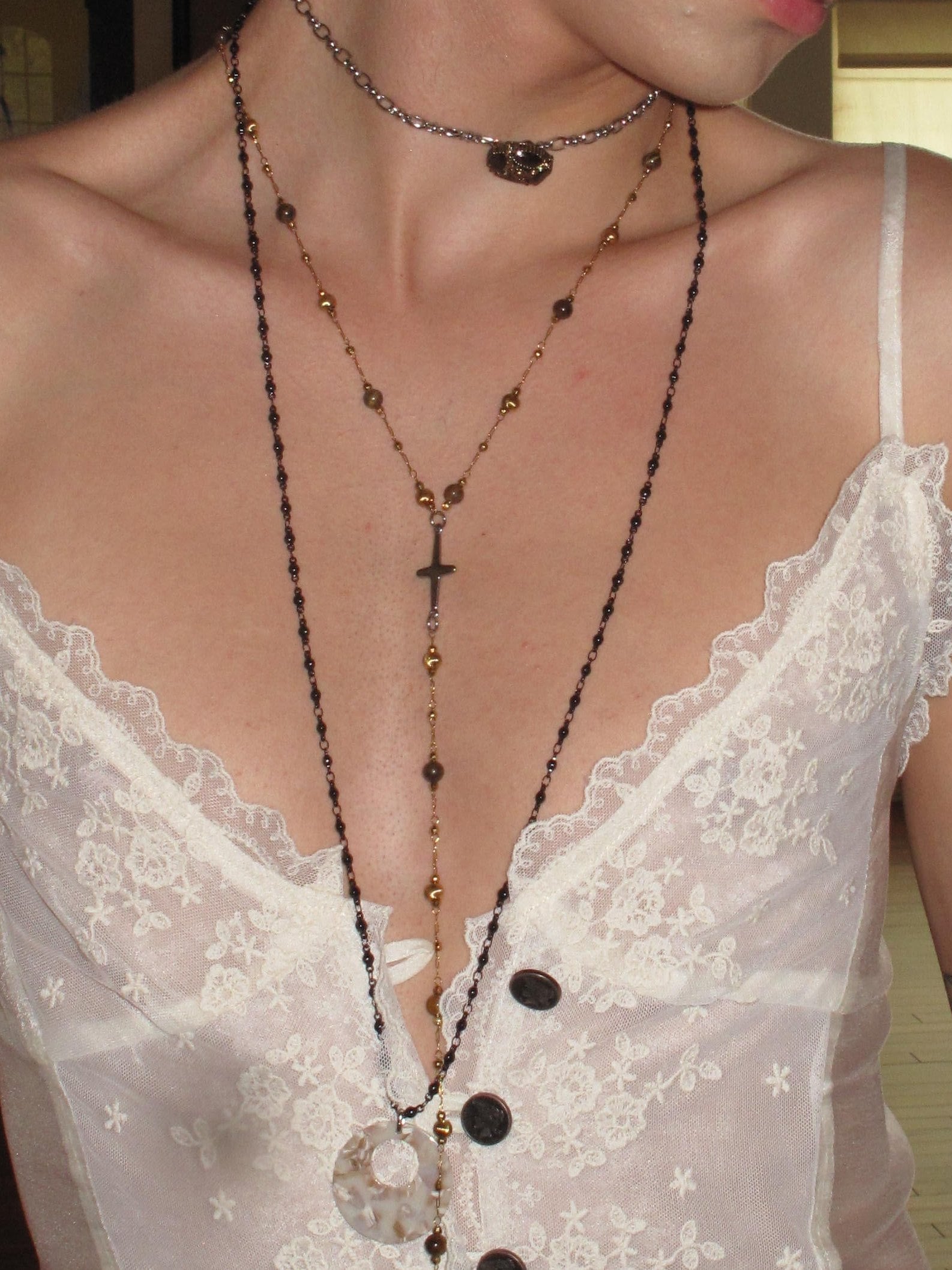 PROD 3PC Set Sable Cross Layered Necklace Set