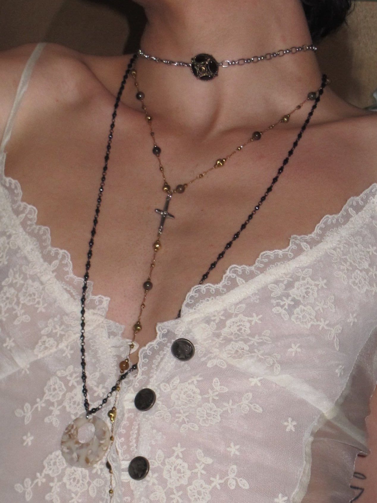 PROD 3PC Set Sable Cross Layered Necklace Set