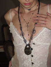 PROD 3PC Set Sable Cross & Medallion Necklace Set /Black