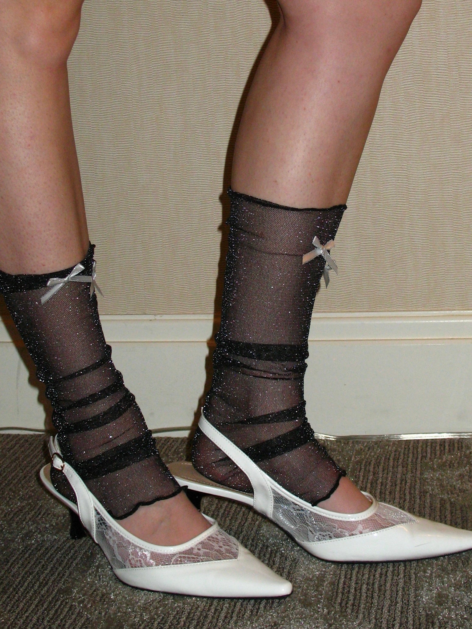PROD Apparel & Accessories Black French Bow Sheer Glitter Calf Warmers