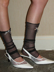 PROD Apparel & Accessories Black French Bow Sheer Glitter Calf Warmers