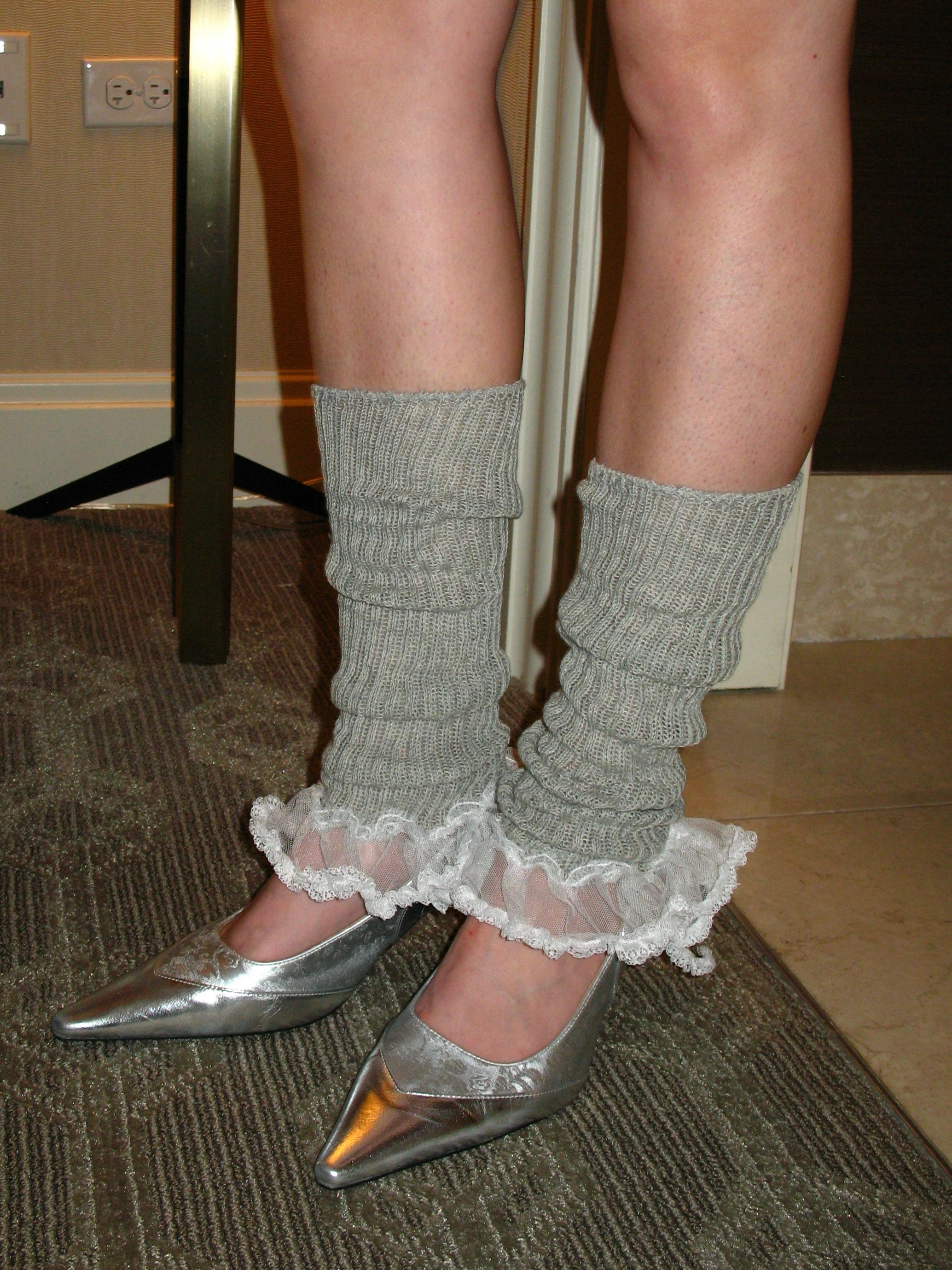 PROD Apparel & Accessories Gray Mesh Lace-edged Knit Leg Warmer