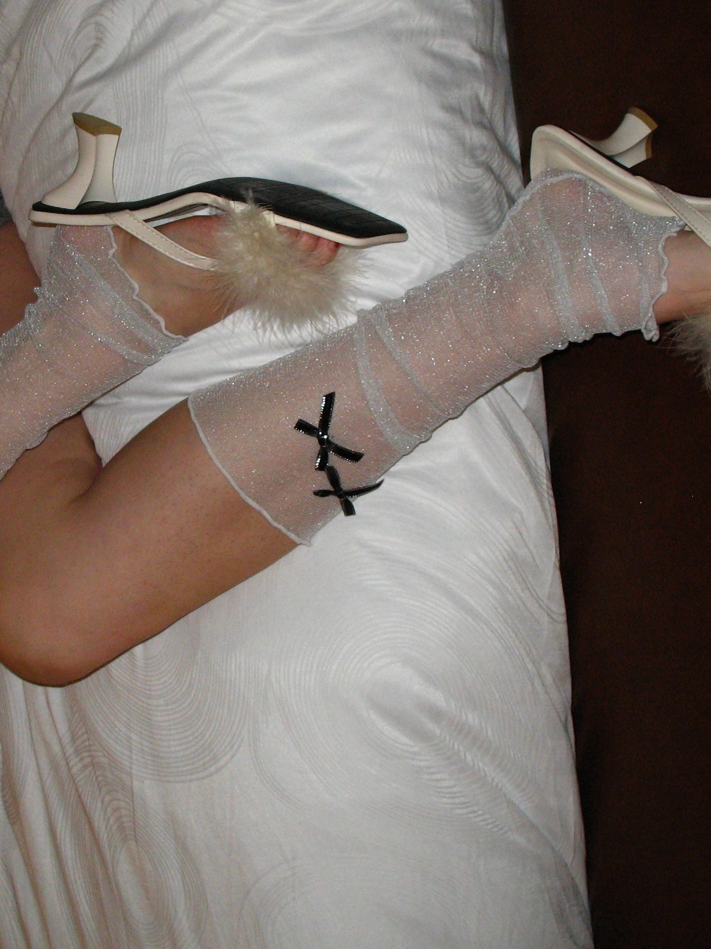 PROD Apparel & Accessories Silver French Bow Sheer Glitter Calf Warmers